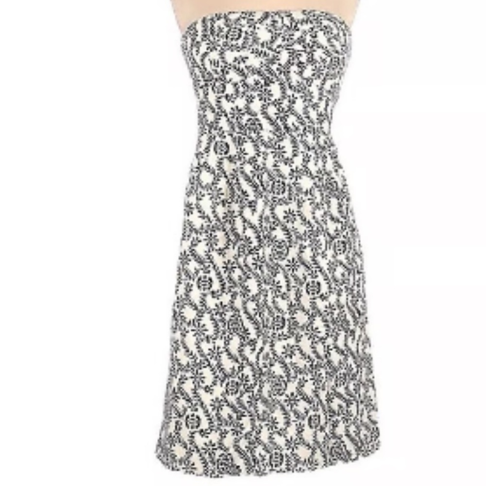 J. Crew Ella Rampling Rose print navy  and cream Strapless Dress sz 2 like new - Picture 7 of 15